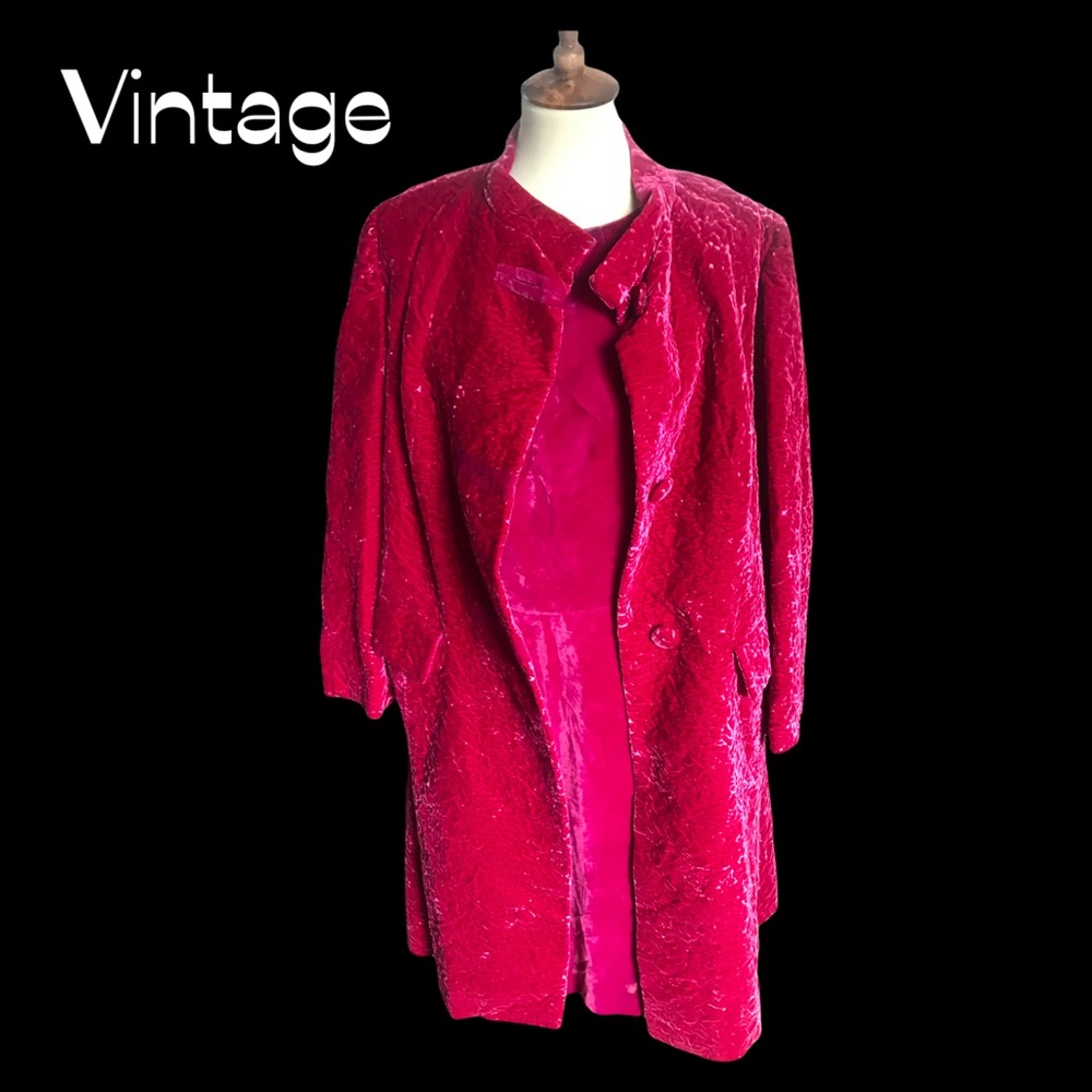 Vintage hot pink velvet dress and matching coat